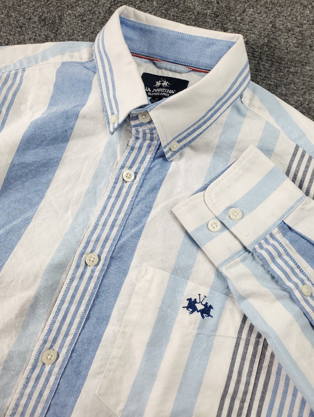 La Martina Buenos Aires Shirt Medium Blue White Striped Long Sleeve Button Down